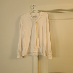 Elegant Cream Tie-Neck Blouse